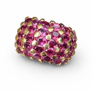 925 Sterling Silver Gold Plated Pink Pave Cocktail Ring Dome Statement